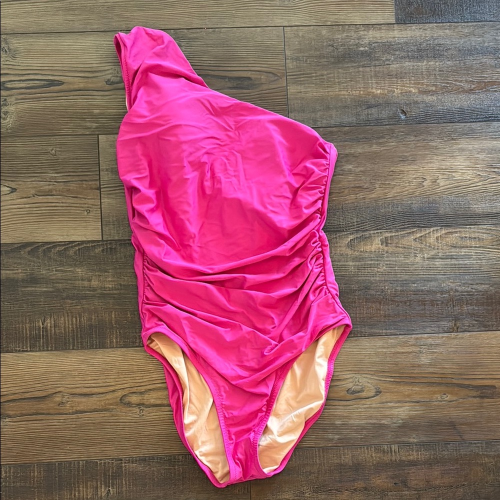 J. Crew Pink One-Shoulder One Piece Swimsuit